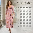 thumbnail image 6 of FKELYI Fall Maxi Dress for Women Long Sleeve A-Line Flowy Dresses with Side Pockets Pink Flower Rooster Print V Neck Casual Dress for Spring Winter, L, 6 of 6