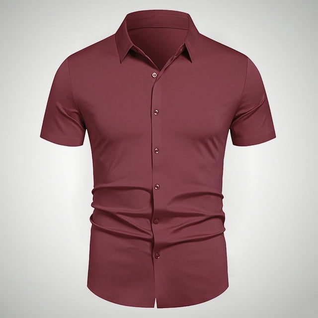 pstuiky camisetas para hombre, Camisa informal de negocios de color liso con solapa y botones de manga corta para hombre camisas casuales para hombre xxl