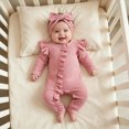 thumbnail image 2 of NOLDARES Newborn Baby Girl Clothes Jumpsuit Set Ruffle Romper Headband One-Piece Coming Home Outfits Fall Clothes,A1120-Pink, 2 of 9