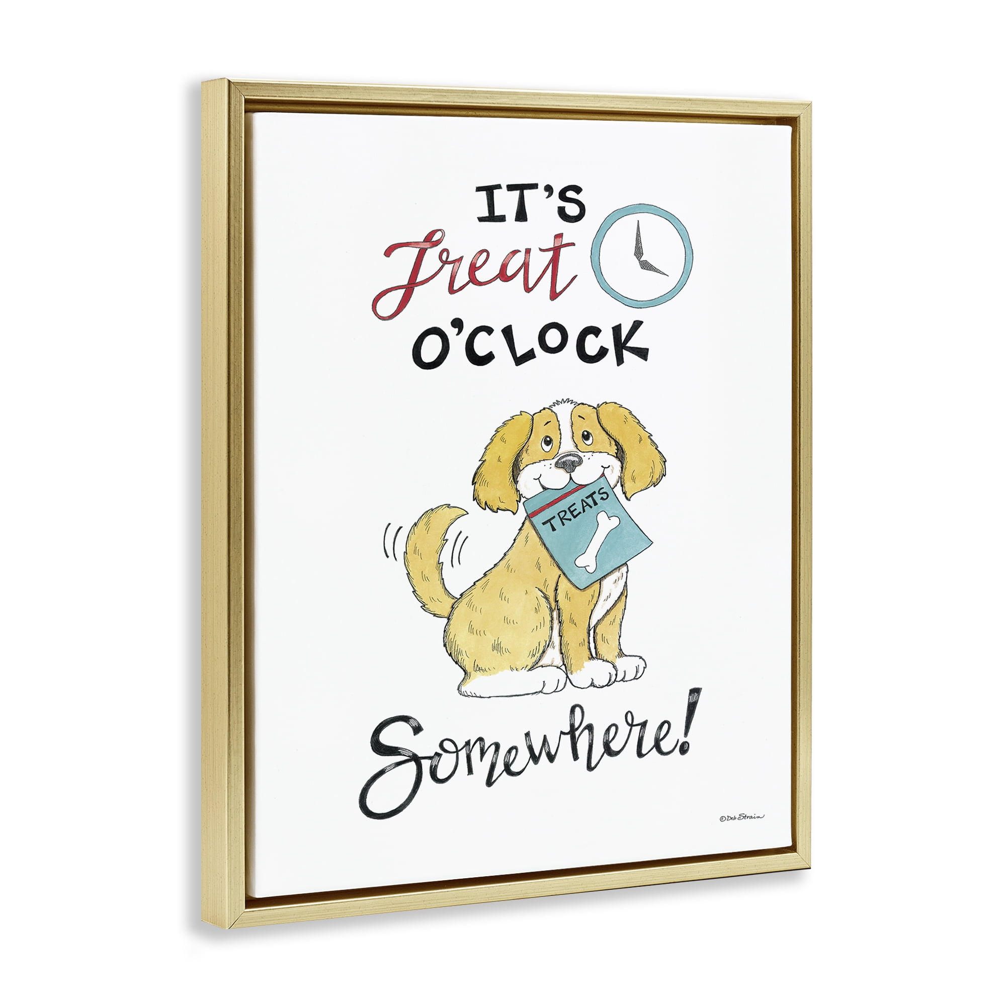 Stupell Industries Treat o'Clock Somewhere Animals Painting Gold Floater Framed Canvas Art Print Wall Art, 17 x 21