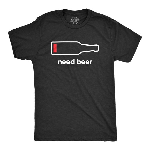 Mens Need Beer T shirt Funny Low Battery Dad Gift Graphic Sarcastic Humor Tee (Heather Black) - XL
