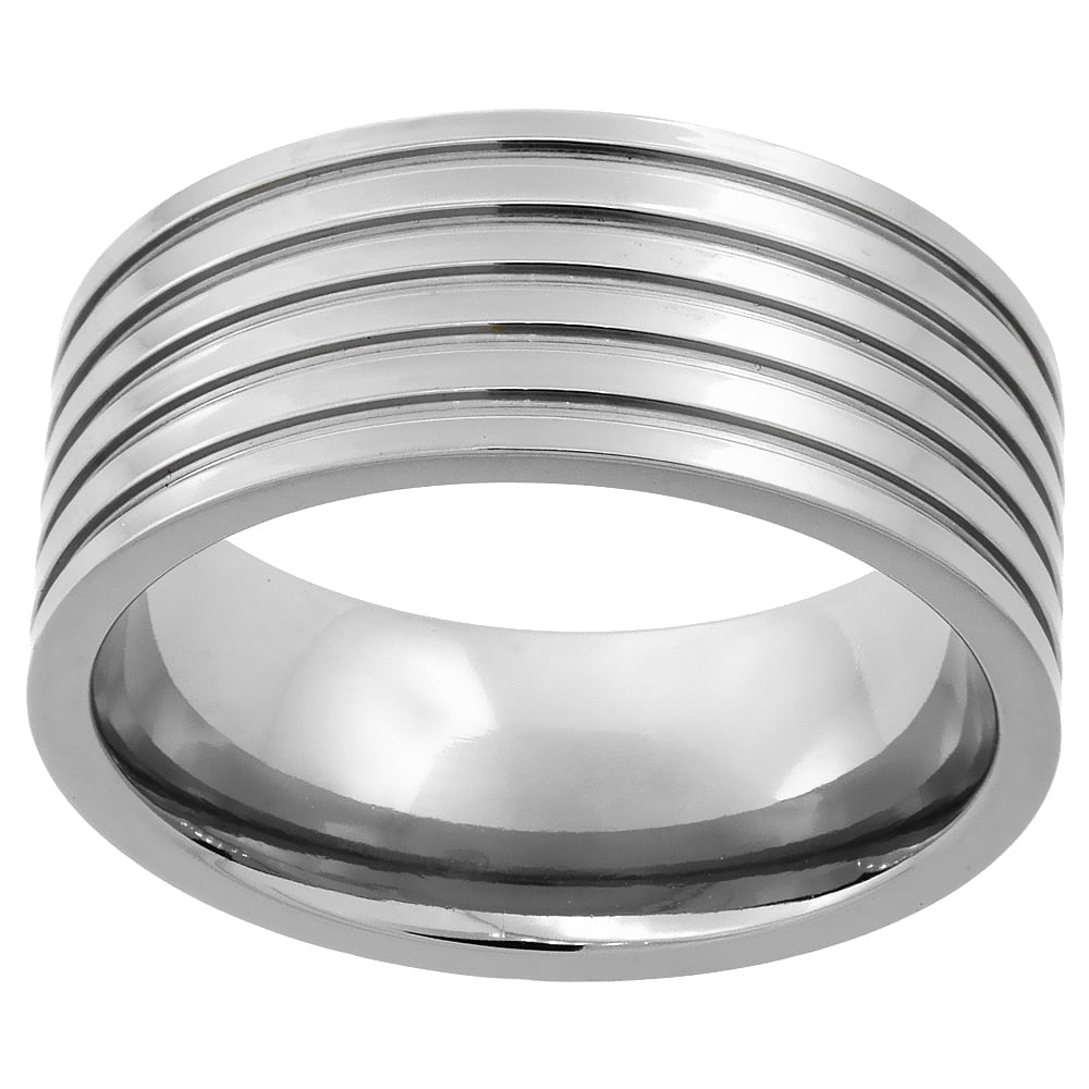 Titanium 9mm Comfort Fit Wedding Band Ring Sizes 7-14 Grooved Center 
