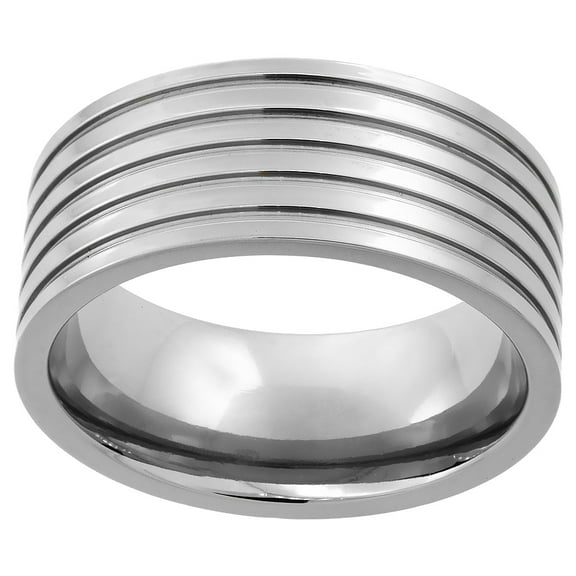 Titanium 5 Grooves Flat Polished Finish Wedding Band Ring 9mm