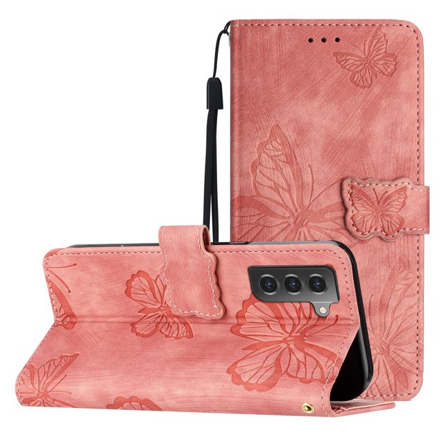 Compatible with Samsung Galaxy S21 5G Embossed Butterfly Case with Wallet and Kickstand Cover