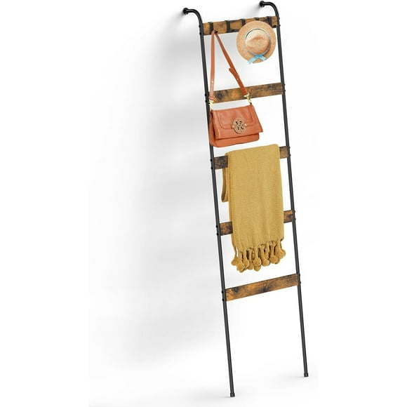 Blanket Ladder, 5-Tier Towel Rack, Wall-Leaning Blanket Rack, Decorative Display Ladder Shelf, Scarves, Industrial, Living Room, Bedroom, Rustic Brown
