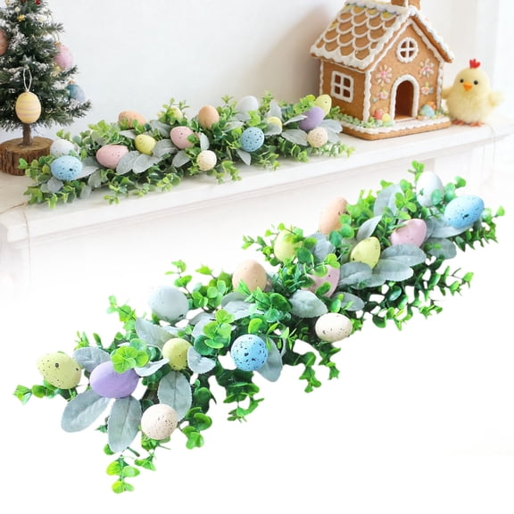 22 Inch Easter Garland Decor, Artificial Easter Garland with Easter Eggs, Easter Garland Faux Spring Vine, Rustic Easter Hanging Garland for Fireplace, Mantle, Table & Indoor Home Decor