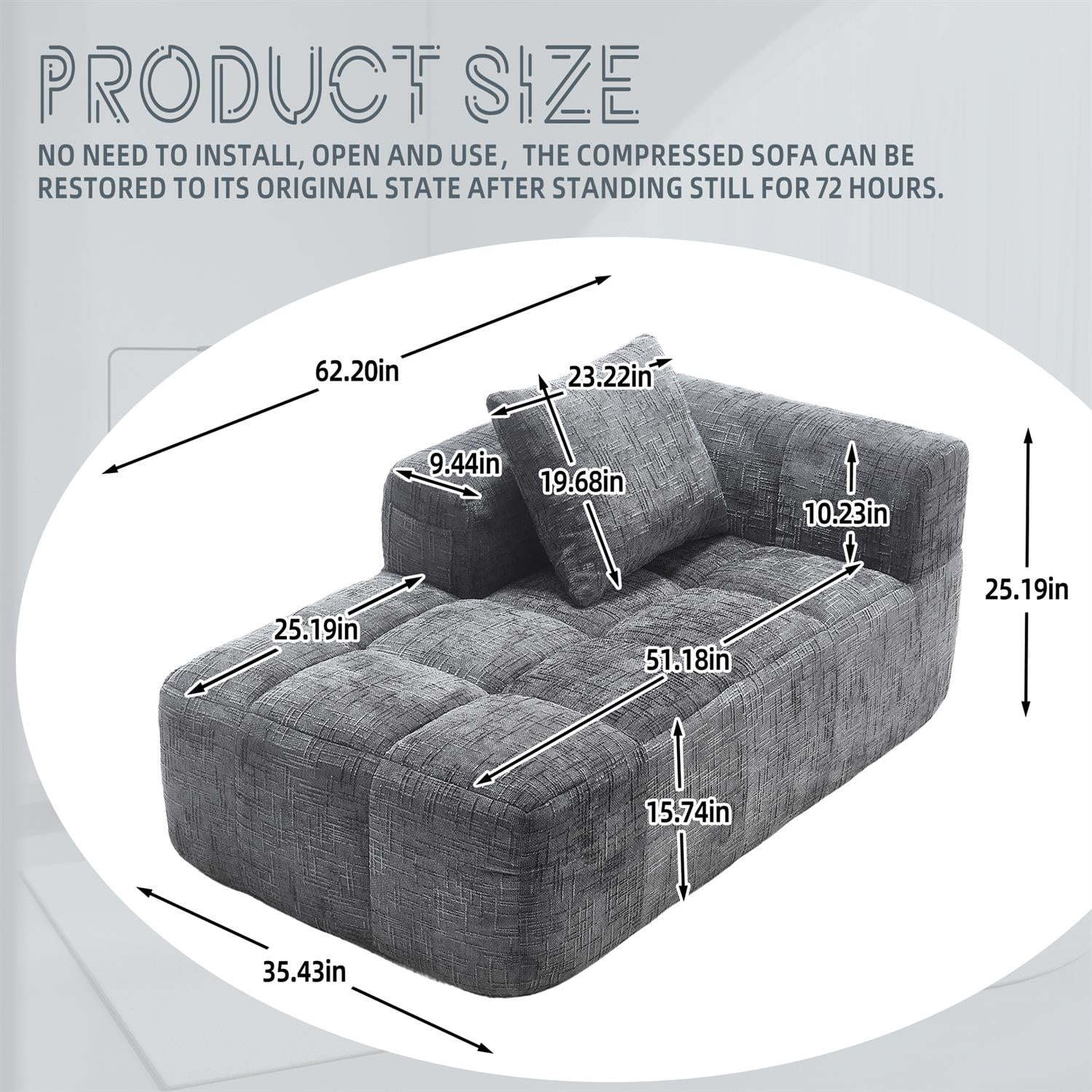 Demi Bonn 62" Plush Chenille Loveseat Sofa, Modular Sleeper for Living Room, Bedroom, Apartment Lounge, Stylish & Comfortable Couch, Gray