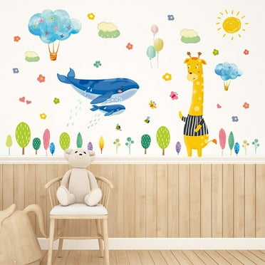 Wall Decals Whale Giraffe Wall Stickers for Kids Room,Baby Nursery Kids Bedroom Living Room Wall Decor