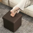 thumbnail image 5 of Gymax Folding Storage Ottoman Upholstered Square Footstool PVC Leather 10.5 Gallon Brown, 5 of 10
