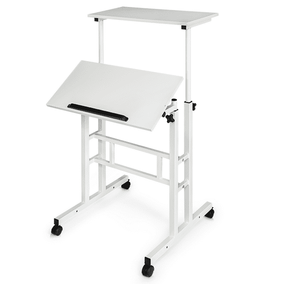 BEZT Workstation, Adjustable Height Standing Desk,Rolling Computer Desk with Monitor Shelf for Bedroom,White