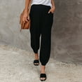 thumbnail image 2 of EDFBUYKRS Female Women Pants Casual Wide Leg Sweatpants Women Short Fashion Women Plus Size Drawstring Casual Solid Elastic Waist Pocket Loose Pants L, 2 of 8