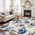 thumbnail image 3 of Navy Blue Floral Large Area Rug 8x10 FT, Non Slip Living Room Throw Carpet, Vintage Flowers Elegant Pastoral Rustic Washable Soft Indoor Outdoor Carpet Non-Shedding Rug for Bedroom Dining Room, 3 of 9