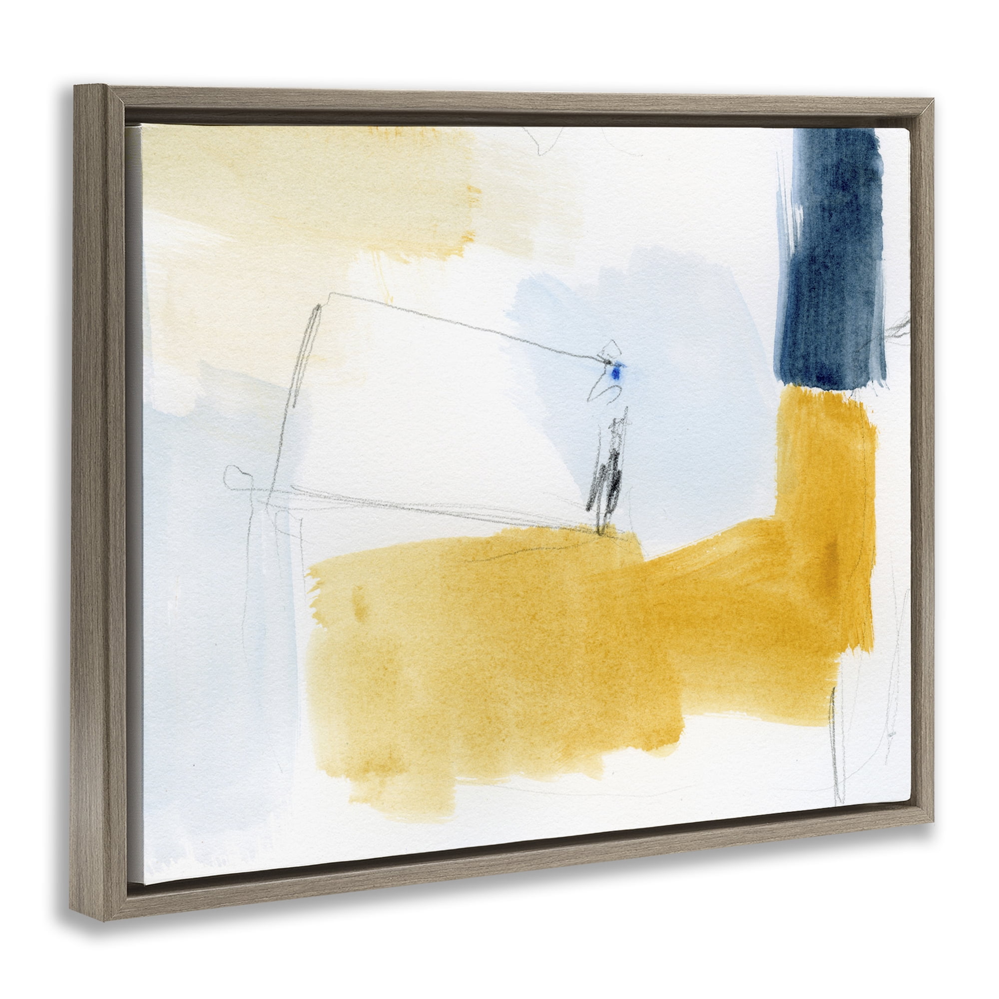 Stupell Industries Yellow & Blue Abstract Abstract Painting Brown Floater Framed Canvas Art Print Wall Art, 31 x 25
