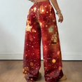 thumbnail image 5 of Womens Holiday Pants Christmas Print Fleece Lined Wide Leg Sweatpants Elastic Drawstring Waist Loose Straight Trousers, 5 of 5