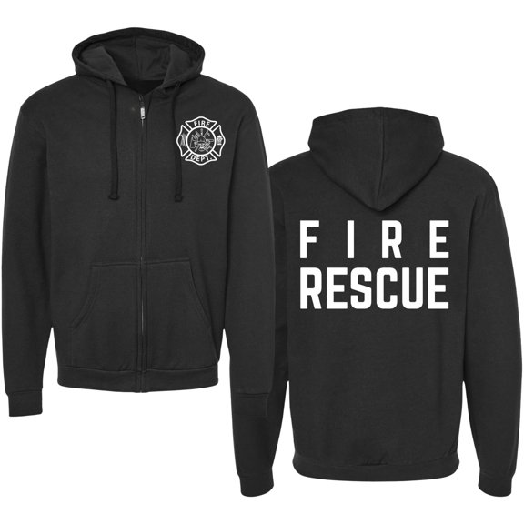 Fire Dept. Fire Rescue Full Zip Hoodie Firefighter Warm Double Side Hooded Zipper Sweatshirt for Men & Women (Black, XX-Large)