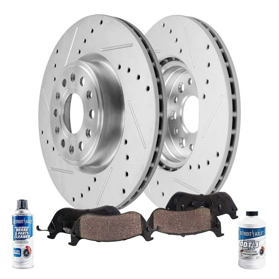 Detroit Axle - Front Drilled Rotors Ceramic Brake Pads for 19-25 Ram 1500: 14.88" Front Rotor