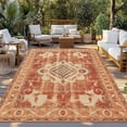 thumbnail image 2 of Orange Boho Outdoor Rug 4x6 Ft - Reversible Patio Rug Outdoor Camping Rugs, Geometric Antique Tribal Retro Ethnic Washable Indoor Outdoor Area Rugs, Non-Slip Outdoor Carpet Runner for Deck/Porch, 2 of 8