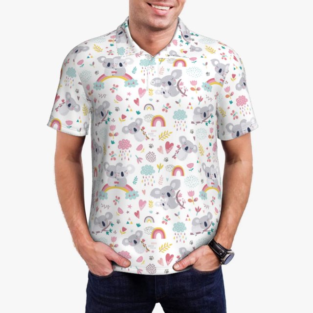 Balery Cute Koala Camisa Polo de Hombre con Estampado, de Manga Corta y Tejido Medio, Camisa Tipo Golf Polo-XX-Large