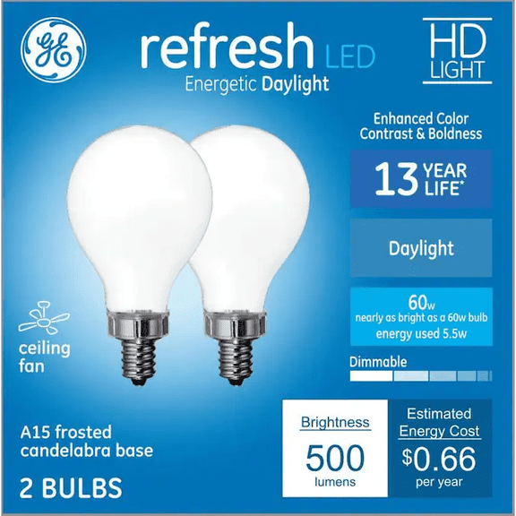 GE refresh LED 60 watt equivalent A15 Daylight Dimmable LED Light Bulb (2 pack)