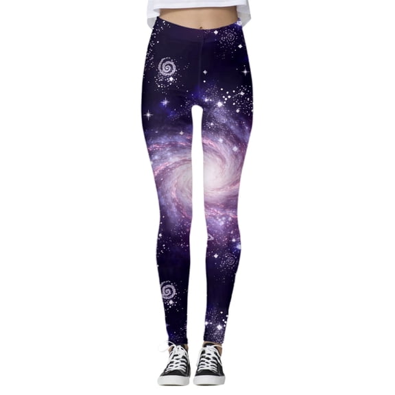 LIIPEE Women Leggings Casual Elastic High Waist Slim Fit Ankle Length Leggings Carnival Galaxy Starry Printed Yoga Pants Running Fashion Comfortable Soft Breathable Leggings,Light Purple,L