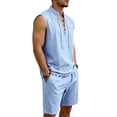 thumbnail image 6 of QSAWXQZ Men's Linen 2PC Lounge Set Stand Collar V Neck Sleeveless Loose Top Elastic Waist Shorts with Pocket Beach Outfit Casual for Summer S, 6 of 9