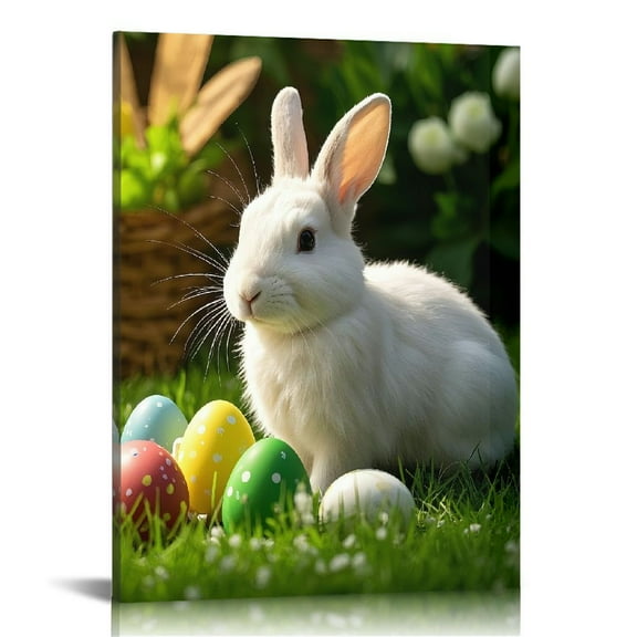 Easter Bunny Egg Print Wall Art, Lovely Rabbit Picture Posters Wrapped Canvas Wall Decor Artwork Painting for Bedroom, Living Room,Bathroom, Office Classic Home Decor Easter Gifts