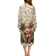 thumbnail image 3 of FKELYI Christmas Highland Cow Musical Note Print Women Zip Up Robe Nightgowns Comfy House Coats Full Length House Dress Long Sleeve Bathrobe with 2 Pockets Sleepwear, M, 3 of 6