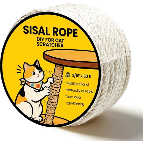 Sisal Rope for - 3/16 Inch x 50 ft, Twine for Repair, Restore & DIY Trees, Towers, Furniture, White