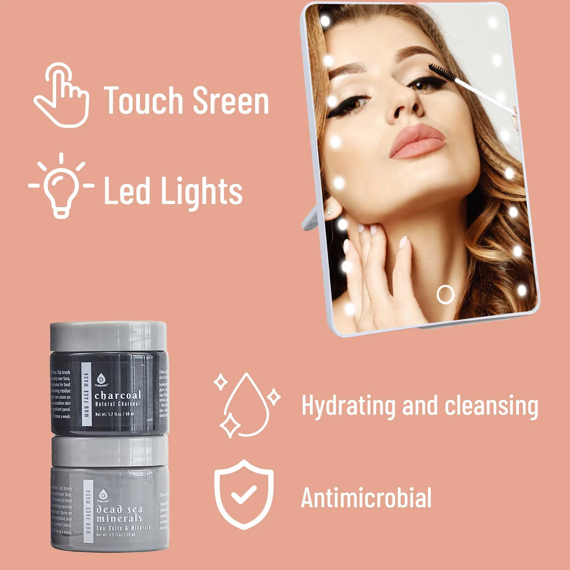 Pursonic Touchscreen LED Vanity Mirror and Luxurious Gel  Mud Face Mask Set