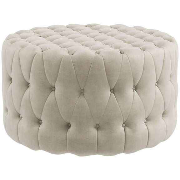 CoSoTower 31.5" Round Ottoman, Large Velvet-Feel Upholstered Foot Stool with Button Tufted Design and Padded Seat for Living Room, Entryway, Beige