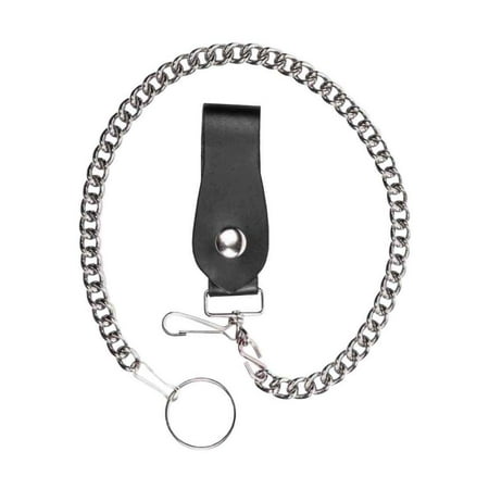 Men's 18 inch Biker Styled Wallet Chain, Nickel Finish & Genuine Leather K18