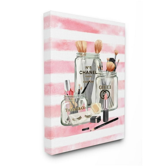 Stupell Industries Fashion Jars and Cosmetic Accessories Pink Stripes Design by Ziwei Li, 30" x 40"