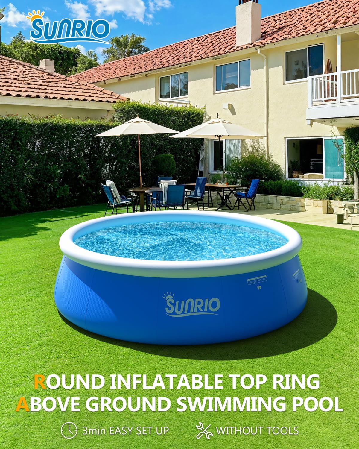 Sunrio Inflatable Above Ground Swimming Pool, Round Top Ring, Easy Set Up Outdoor, 10' x 30"