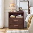 thumbnail image 4 of LEYAOYAO Farmhouse 24" Nightstand with 2 Drawers, Modern Farmhouse Bedside Table with Open Shelf for Bedroom, Walnut, 4 of 9