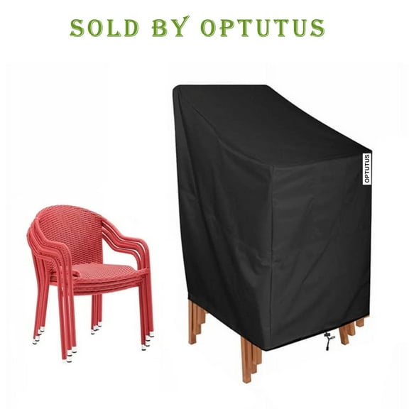 OPTUTUS 240D Patio Chair Cover ，Patio Waterproof Furniture Covers for 4-6 Stacking Chairs, Black-27 x 27 x 47 inch