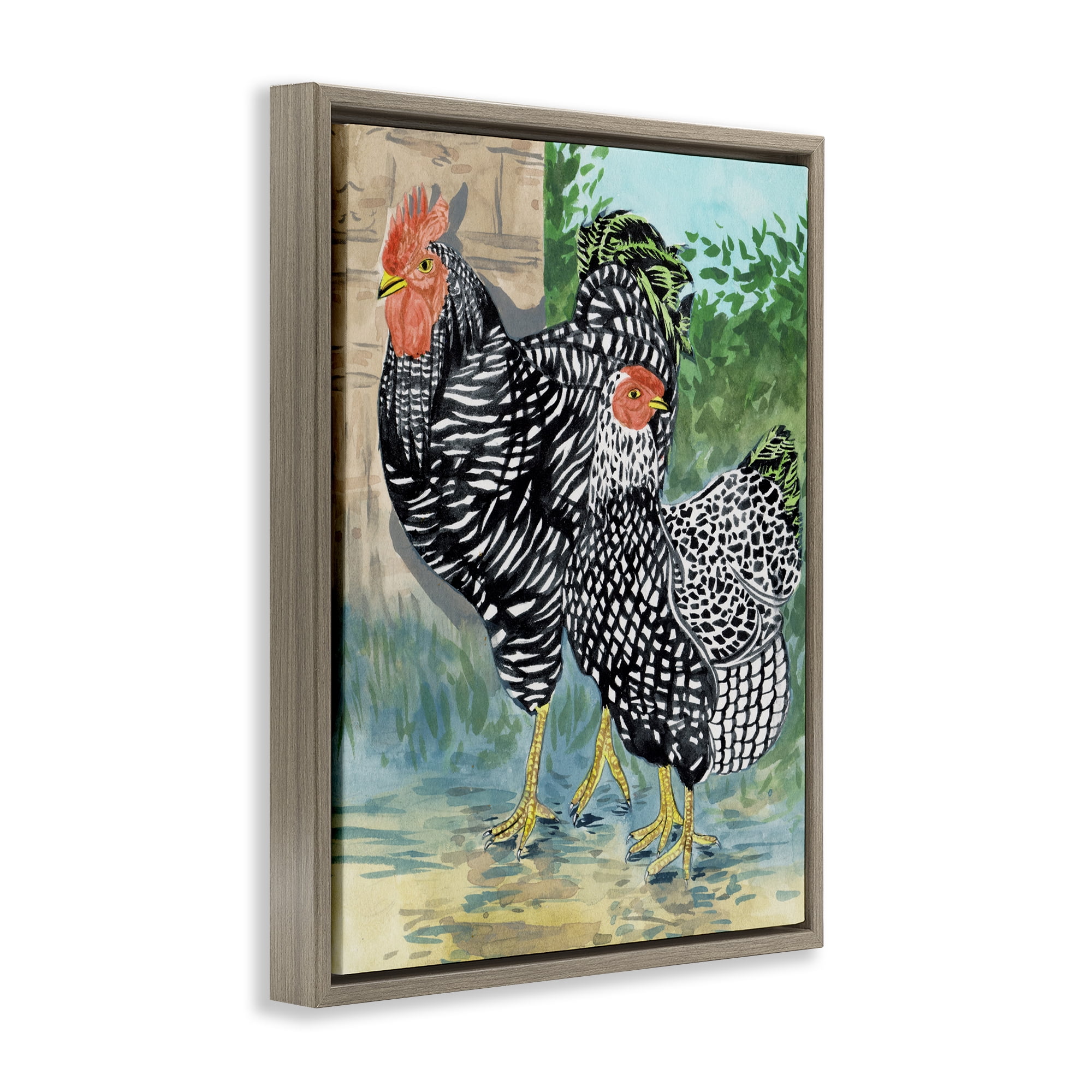 Stupell Industries Traditional Rooster Pair Animals Painting Brown Floater Framed Canvas Art Print Wall Art, 25 x 31
