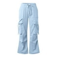thumbnail image 4 of XIAONU Women's Cargo Bow-Accent Pants Wide-Leg Drawstring Trousers Edgy Streetwear Daily Casual Bottoms, 4 of 5