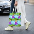 thumbnail image 2 of DouZhe Reusable Grocery Bags, Whimsical Doodle Smile Girl Lightweight Polyester Canvas Cloth Tote Bag for Travle Gym Shopping School, 15" x 16", 2 of 7