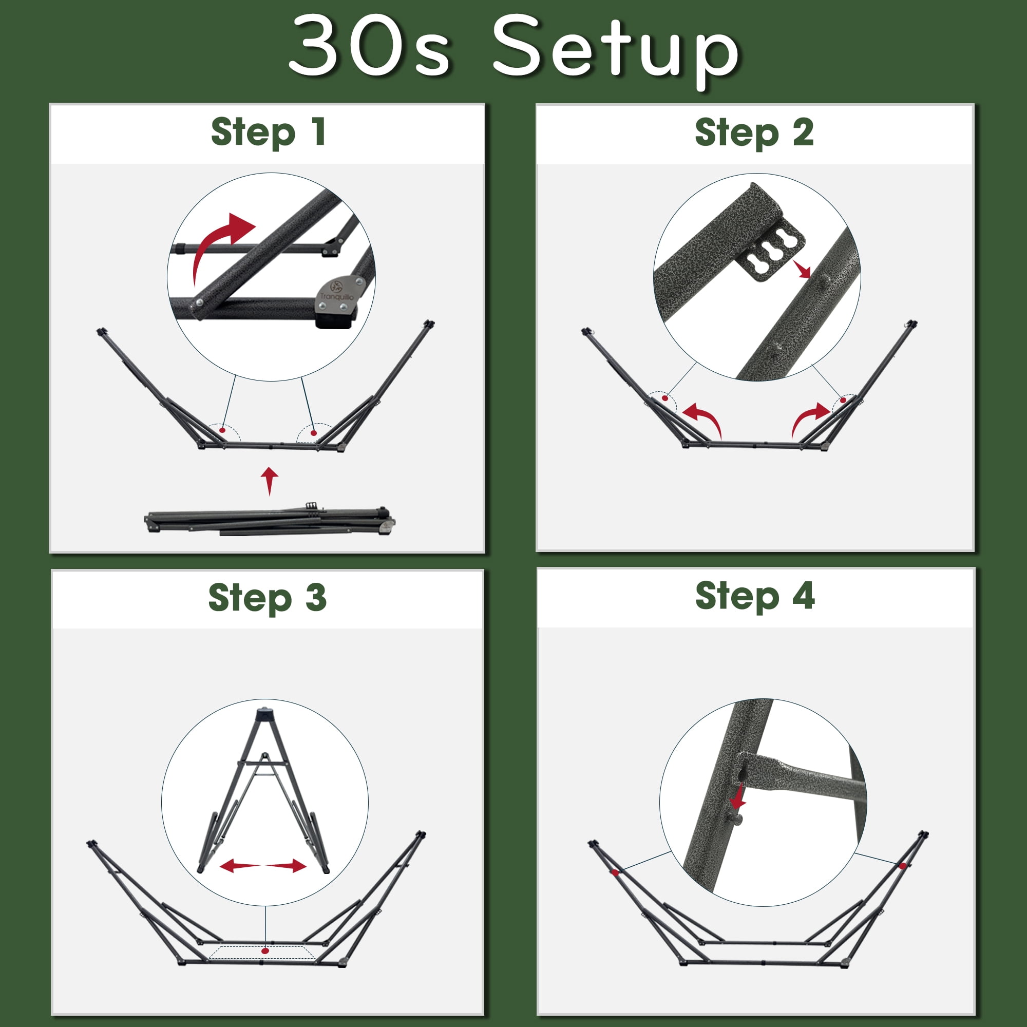Tranquillo 2 in 1 Hammock and Swinging Chair with Collapsible Steel Stand & Carrying Case, Portable & Adjustable, 30s Set Up for Outdoor, Indoor, Porch Swing, Patio, Garden, Camping Trip, Green