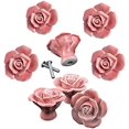 thumbnail image 1 of 8 Uds. Tiradores elegantes de flores rosas, pomos de cerámica para muebles, tiradores para cajones y armarios JM, 1 of 5