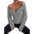 thumbnail image 4 of Baqcunre Sweaters For Women Women's Fall And Winter Solid Color V Neck Comfort Fit Knit Off The Shoulder Casual Pullover Sweater Hoodies For Women Fall Outfits Women Trendy Grey S, 4 of 8