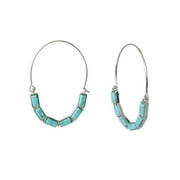 Time and Tru Women's Silver Tone Faux Turquoise Baguette Hoop Earrings