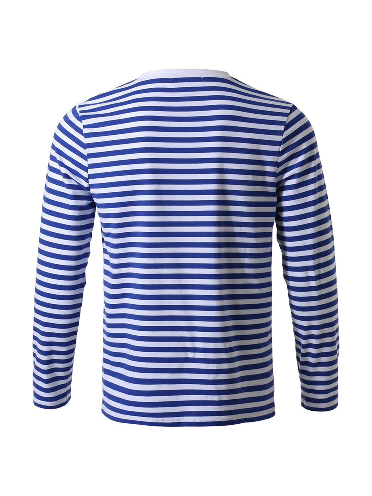 Unique Bargains Men's Long Sleeve Pullover Top Crew Neck Striped T-Shirts 46 Blue and White