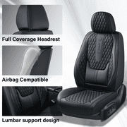Coverado Black Car Seat Covers Front, Waterproof Faux Leather Auto Seat Protectors with Lumbar Support, Luxury Automotive Interior Accessories Universal Fit Most Cars SUV Trucks