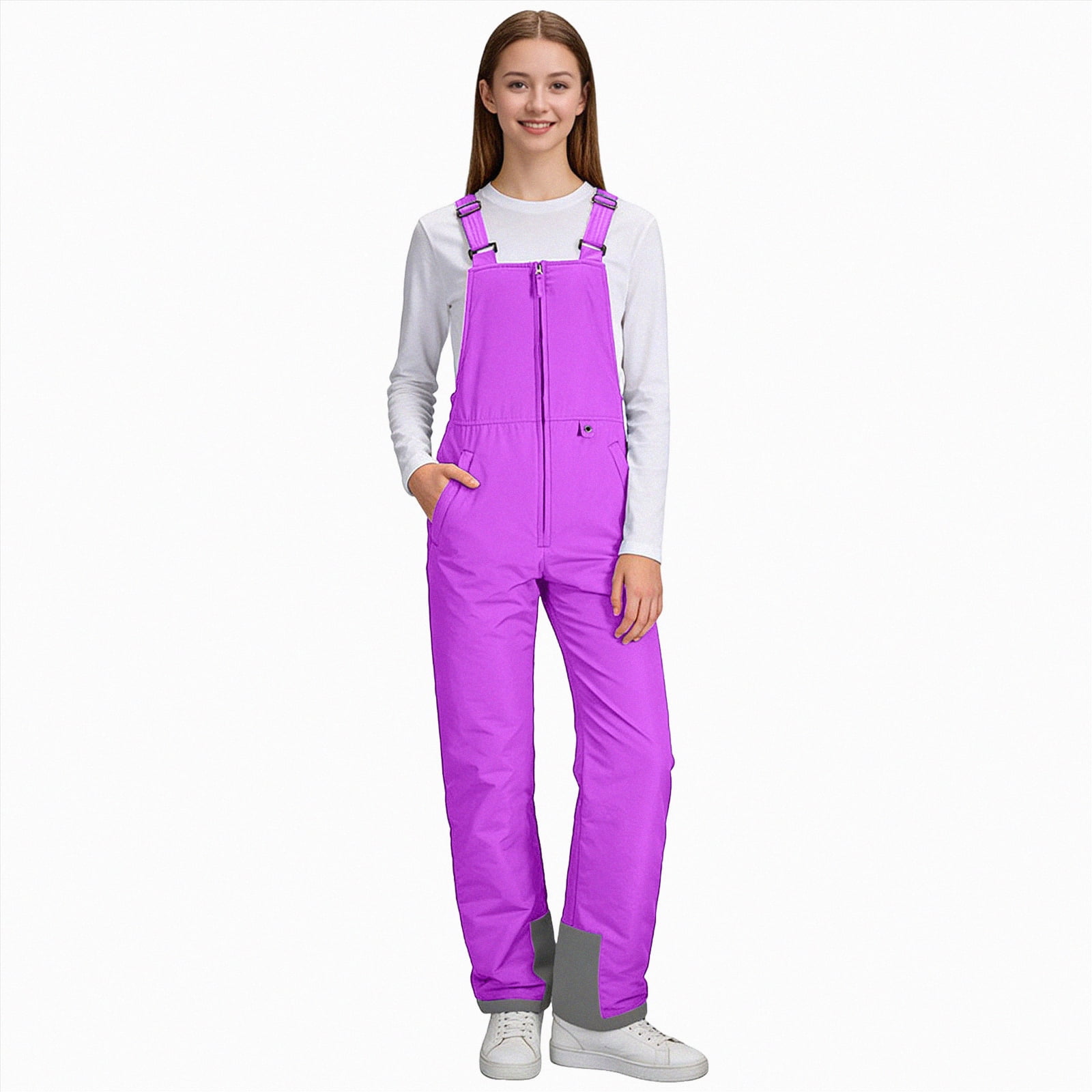 HCNTES Children's Insulated Snowsuit Bib Overalls Kids Adjustable Strap Design for Skiing Winter Activities(A-Purple,9-10 Years)