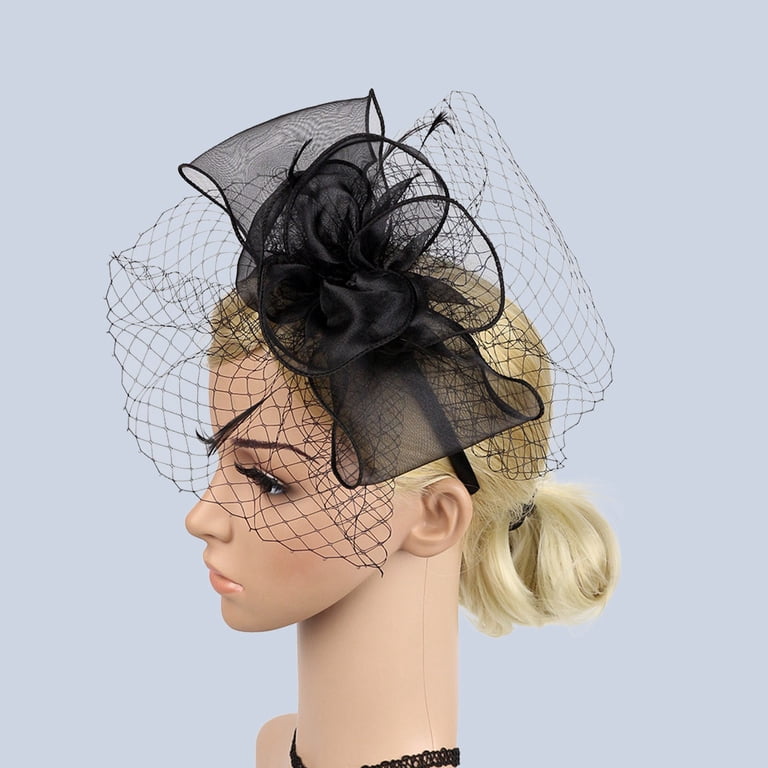 Vintage Fascinator Black Women\'s Hat Straw with Netting Buy Black Vintage Inspired 1950s-1960s Half Hat for Bridal  main image 4