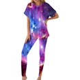 thumbnail image 2 of DHFJKG 2 Piece Sets For Women Summer Workout Outfits Short Sleeve Loungewear Sets Galaxy Printed Leggings Casual Tracksuits Trendy Outfit, 2 of 6