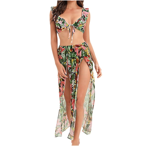 Traje de baño dividido de tres piezas con estampado Sexy para mujer a la moda, conjunto de Bikini Sexy con almohadilla en la cintura sin aros Fridja nalpqowj53516