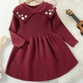 thumbnail image 6 of IVEYRTF Girls Solid Color Jacquard Knitted Dress Sweater Long Sleeve Round Neck Fall Winter Casual French Everyday Outfit for Kids 3-8 Years(Red,7 Years), 6 of 8