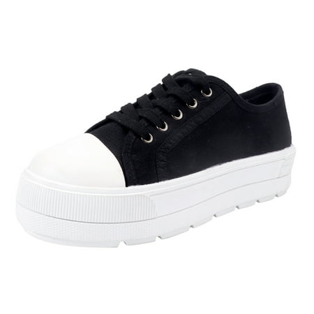 

Sehao Ladies Thick Sole Casual Shoes Breathable Non Slip Canvas Shoes Walking Breathable Sneakers Fashion Sneakers Canvas Black